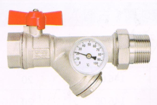 呂豐分(fēn)水器閥門_LF225 黃銅帶過濾器活接球閥（帶壓力表）
