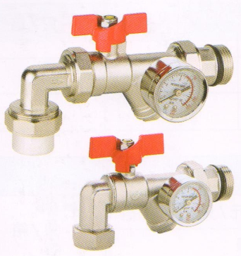  呂豐分(fēn)水器閥門_LF227 PP-R角式帶過濾器活接球閥（帶壓力表）